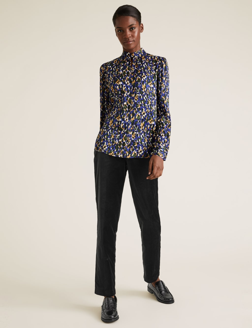 Leopard print high neck blouse on sale
