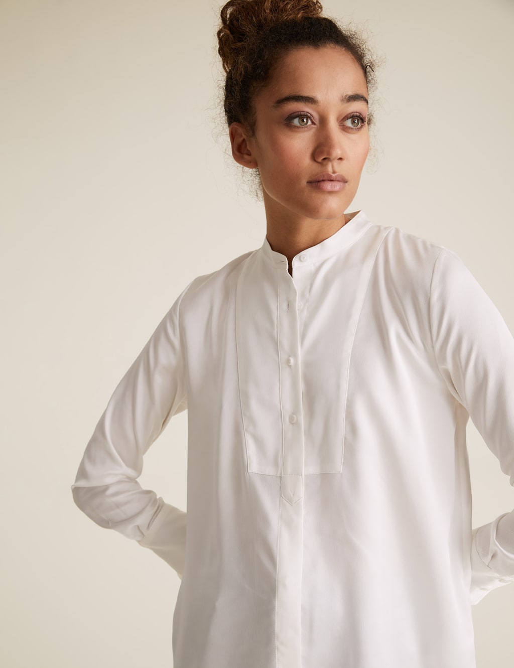 Satin Collarless Long Sleeve Tunic 3 of 6