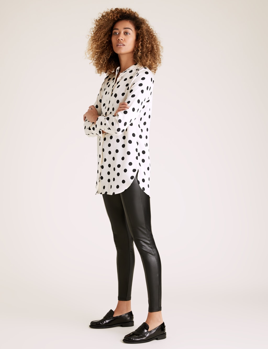 Satin Polka Dot Collarless Bib Detail Tunic 3 of 6