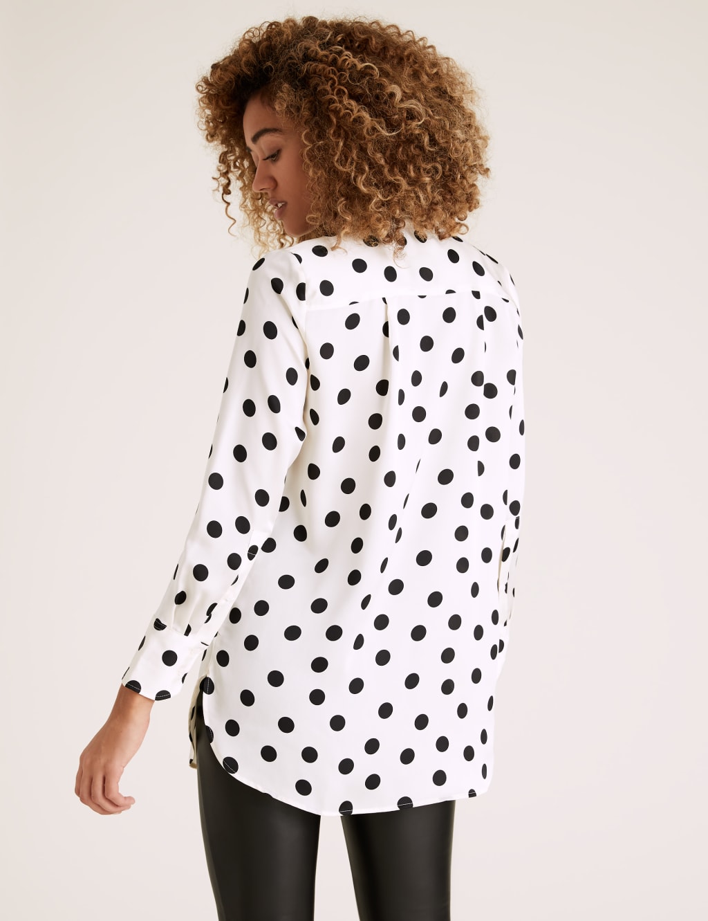 Satin Polka Dot Collarless Bib Detail Tunic 4 of 6