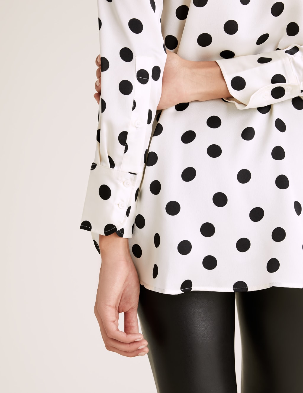 Satin Polka Dot Collarless Bib Detail Tunic 5 of 6
