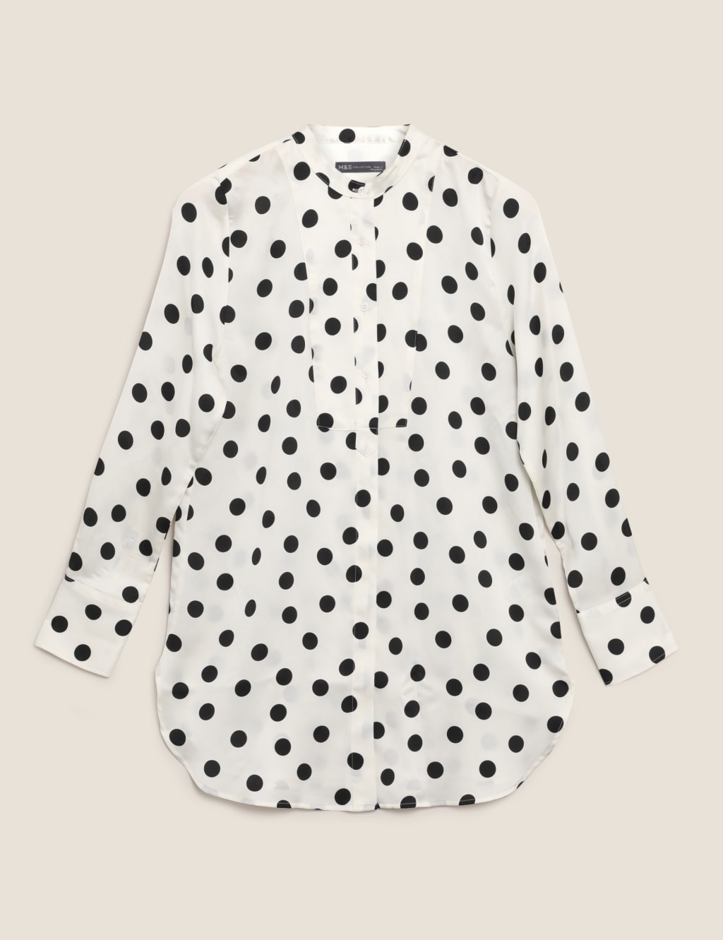 Satin Polka Dot Collarless Bib Detail Tunic 2 of 6