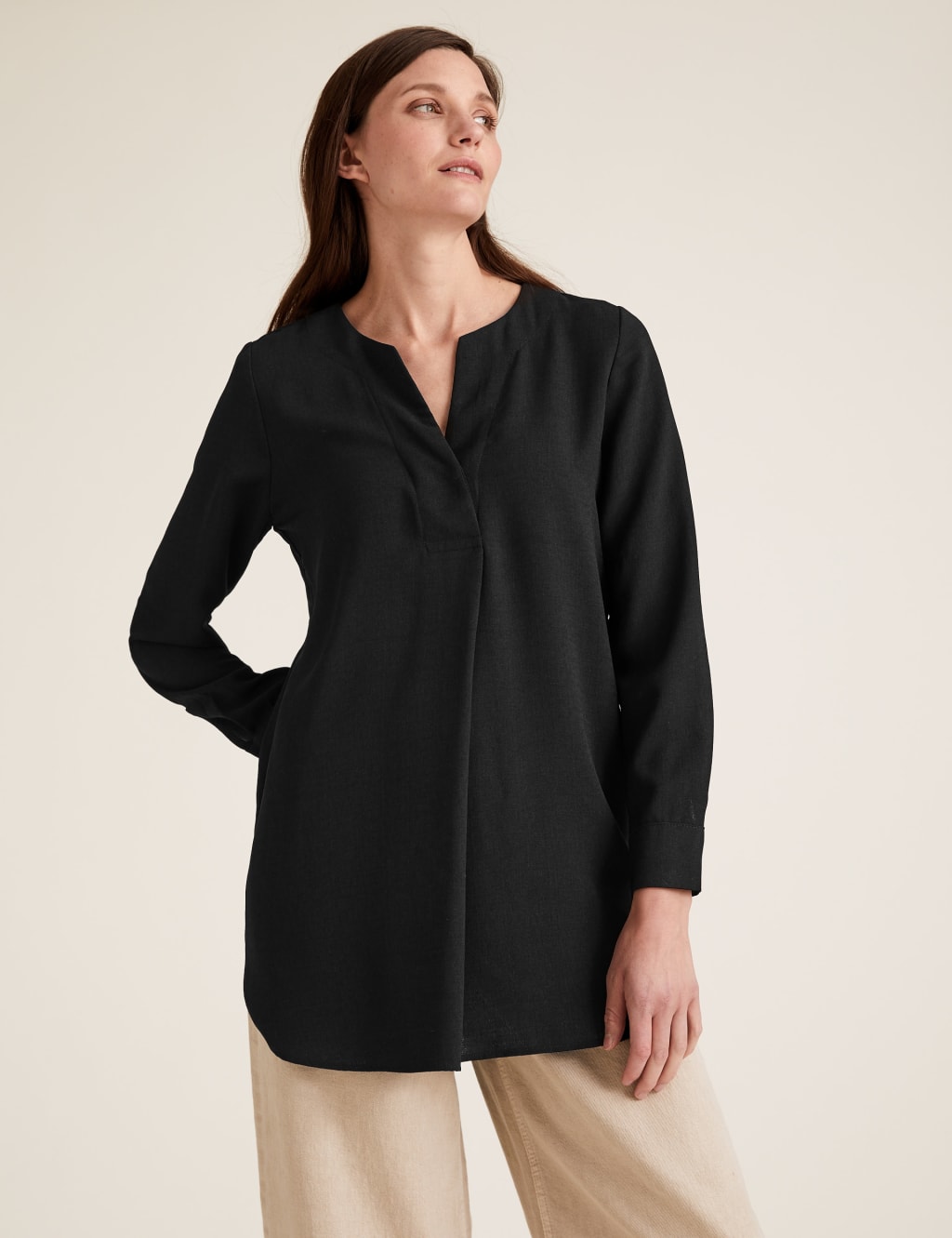Plain V-Neck Long Sleeve Tunic 1 of 5