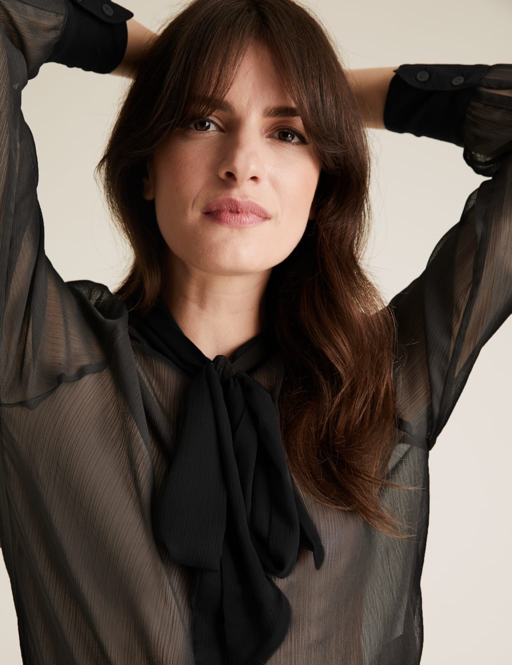 Sheer blouse with bow cheap