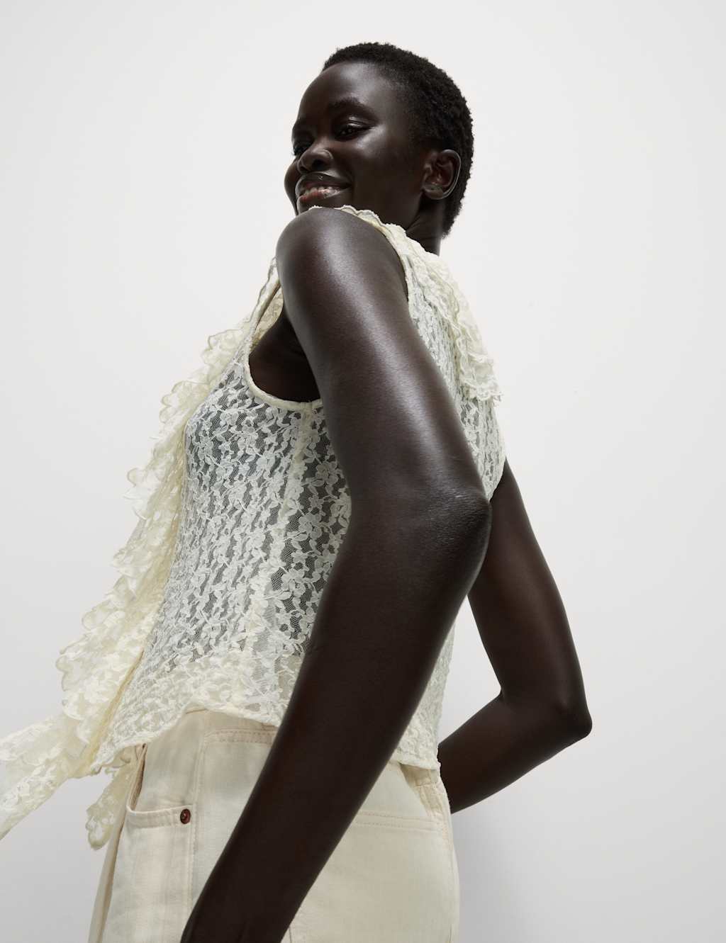 Lace V-Neck Tie Detail Ruffle Top 3 of 7