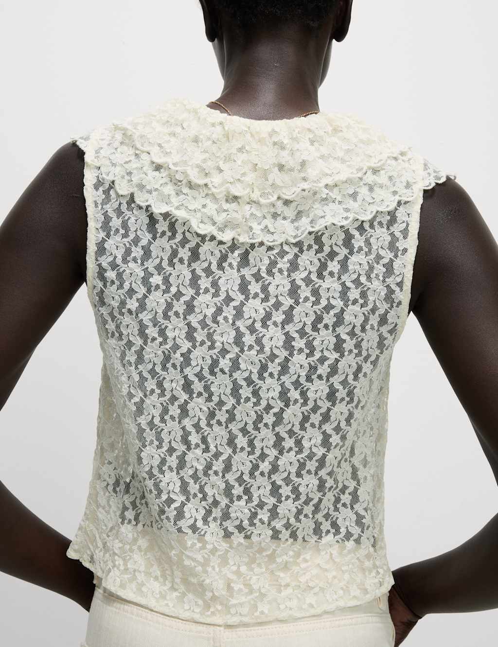 Lace V-Neck Tie Detail Ruffle Top 4 of 7