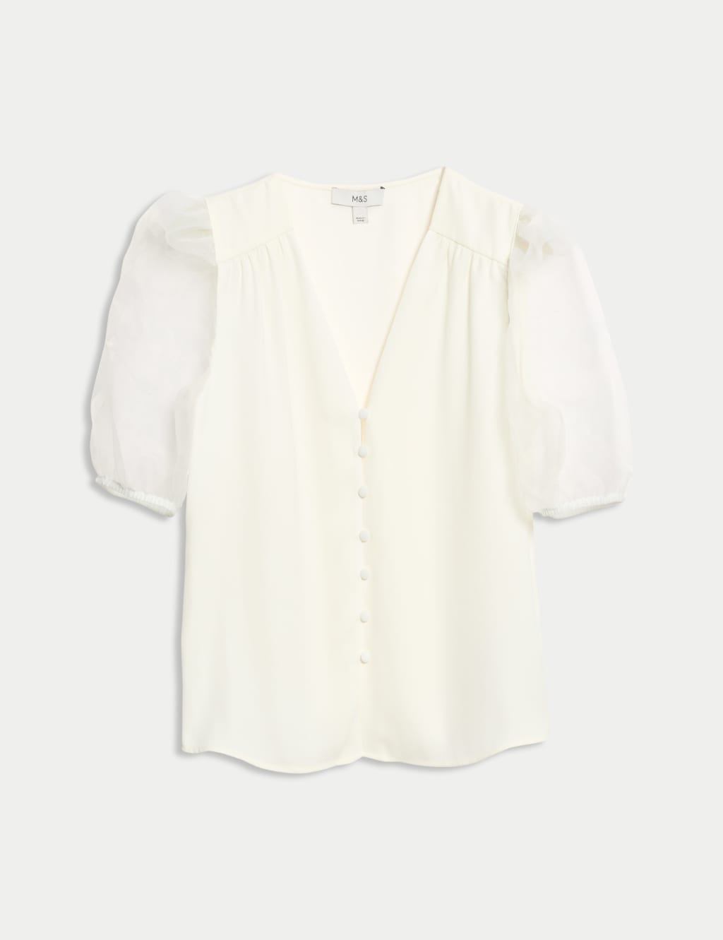Organza V-Neck Puff Sleeve Top 2 of 6