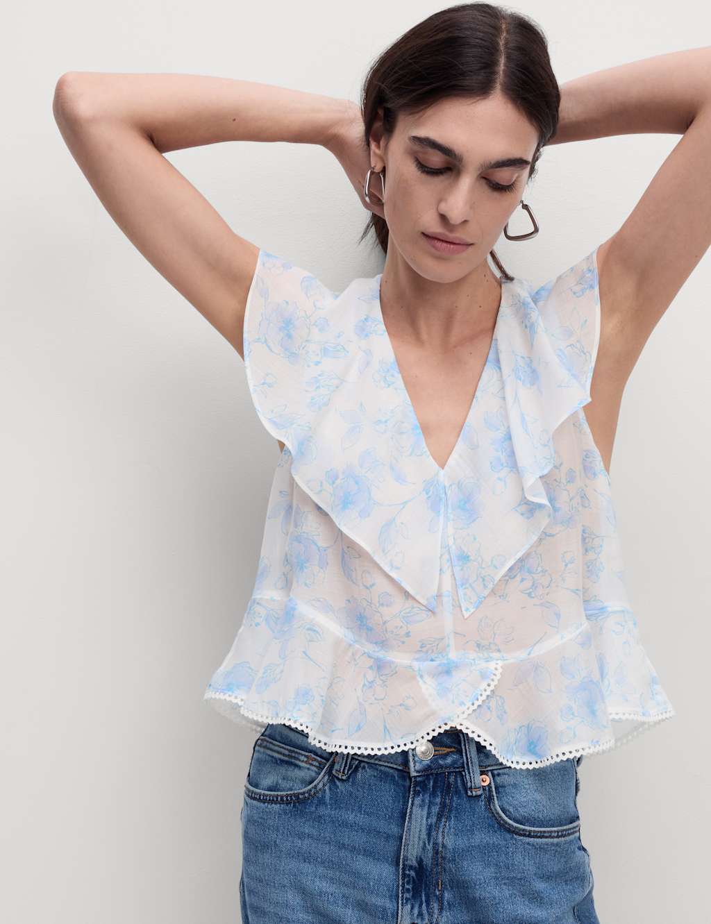 Lyocell Rich Floral Frill Detail Top 4 of 5