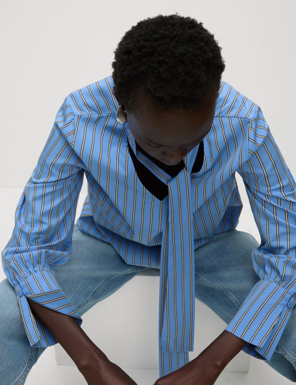 Pure Cotton Striped Tie Neck Shirt M S Collection M S
