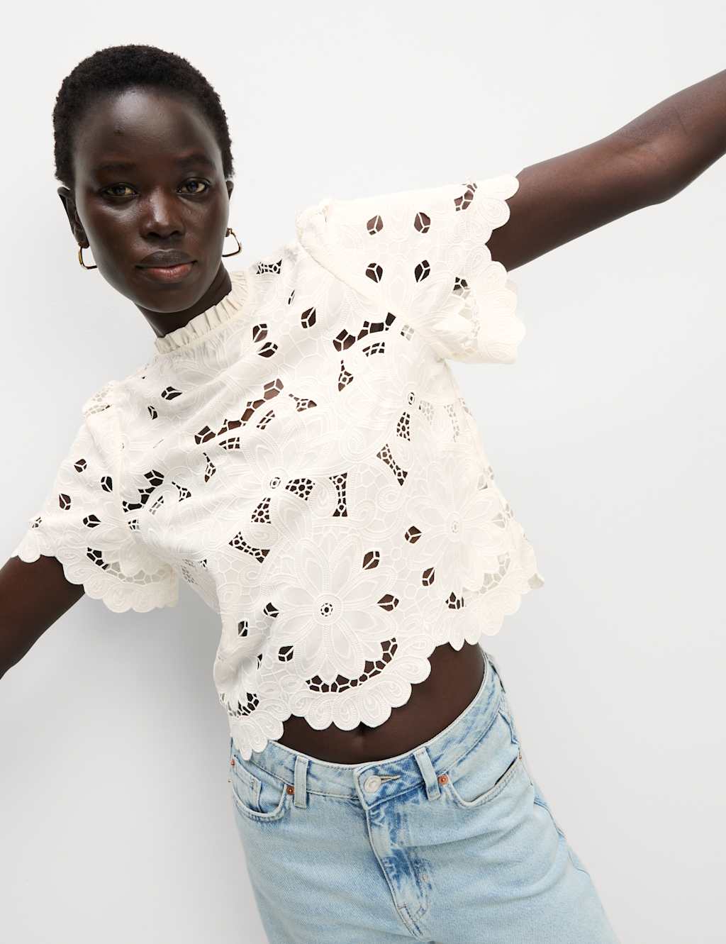 High Neck Cutwork Puff Sleeve Top 3 of 6