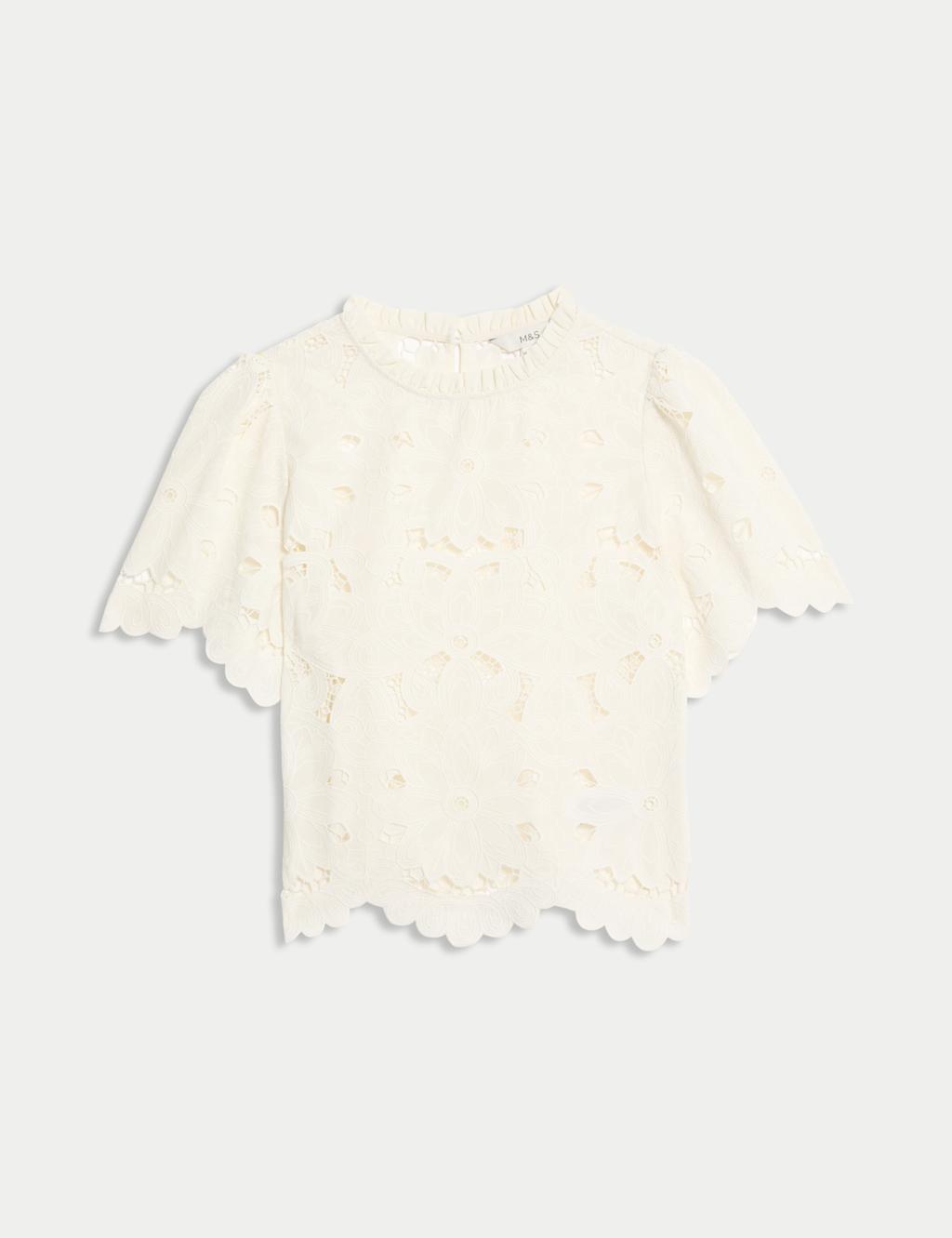 High Neck Cutwork Puff Sleeve Top 2 of 6