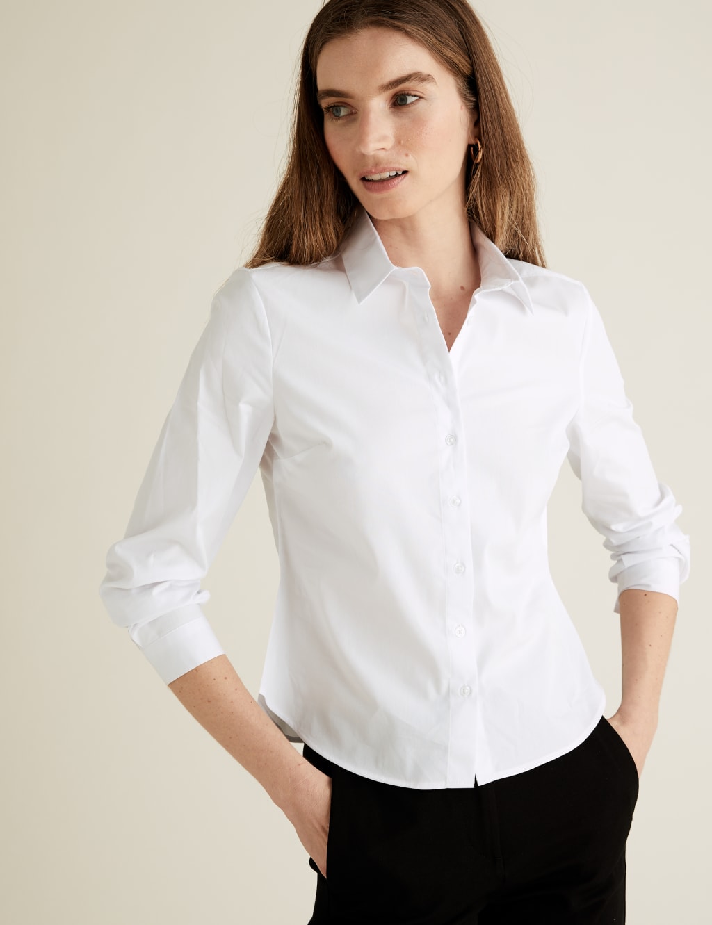 PETITE Cotton Fitted Long Sleeve Shirt 1 of 5