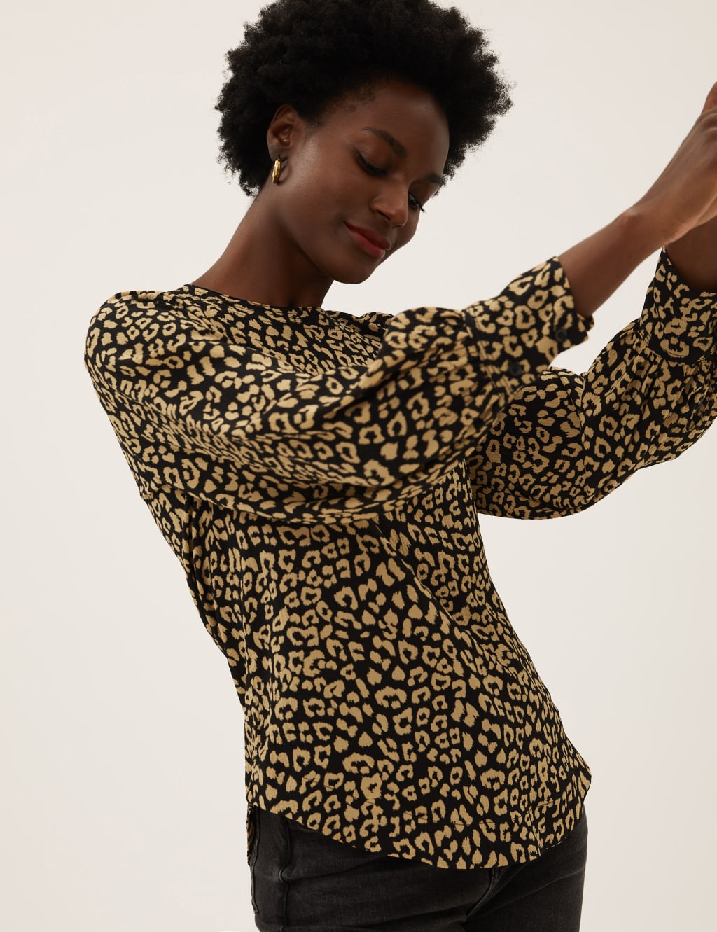 Animal Print Round Neck Long Sleeve Top 1 of 6