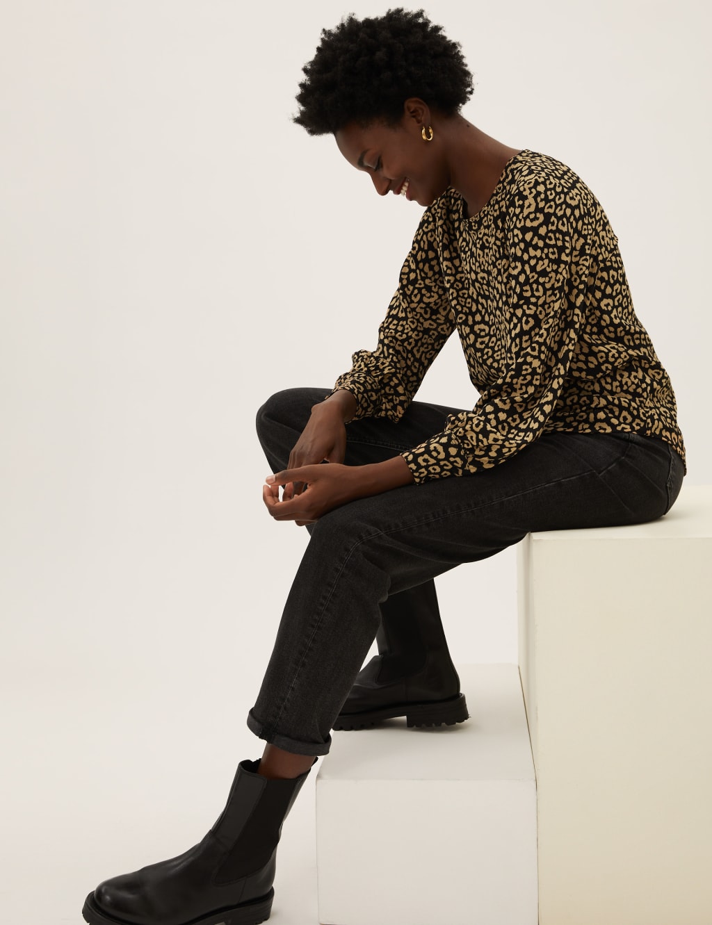 Animal Print Round Neck Long Sleeve Top 3 of 6