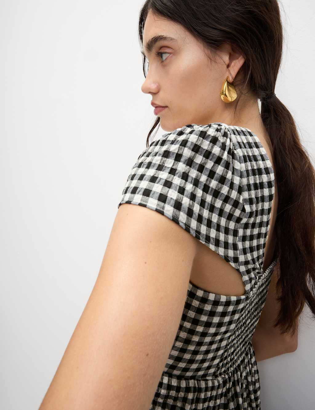 Cotton Rich Checked Cap Sleeve Peplum Top 5 of 5