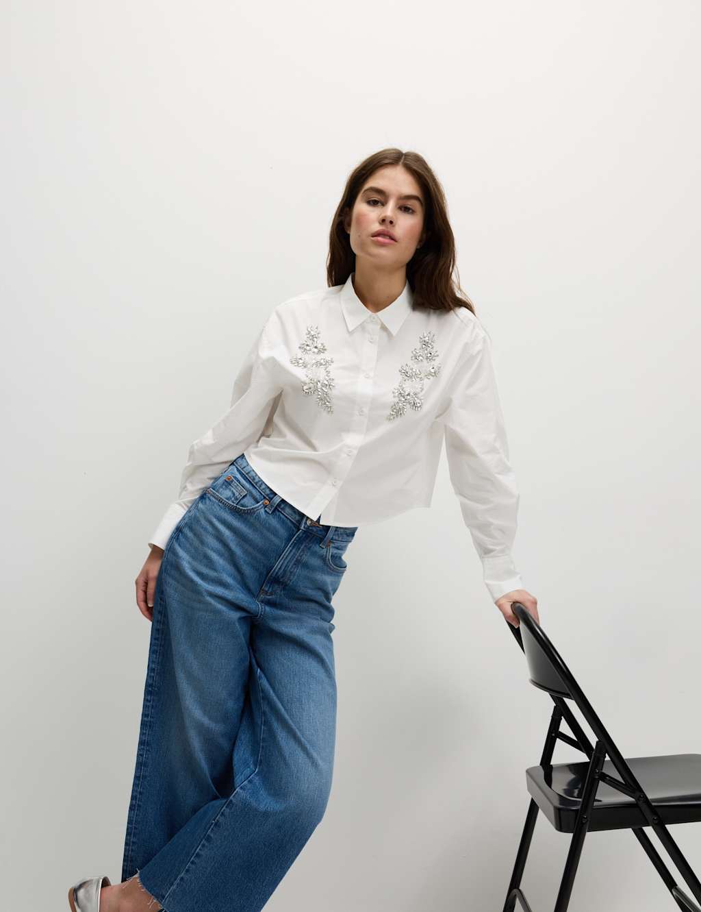 Pure Cotton Embellished Collared Crop Shirt 3 of 5