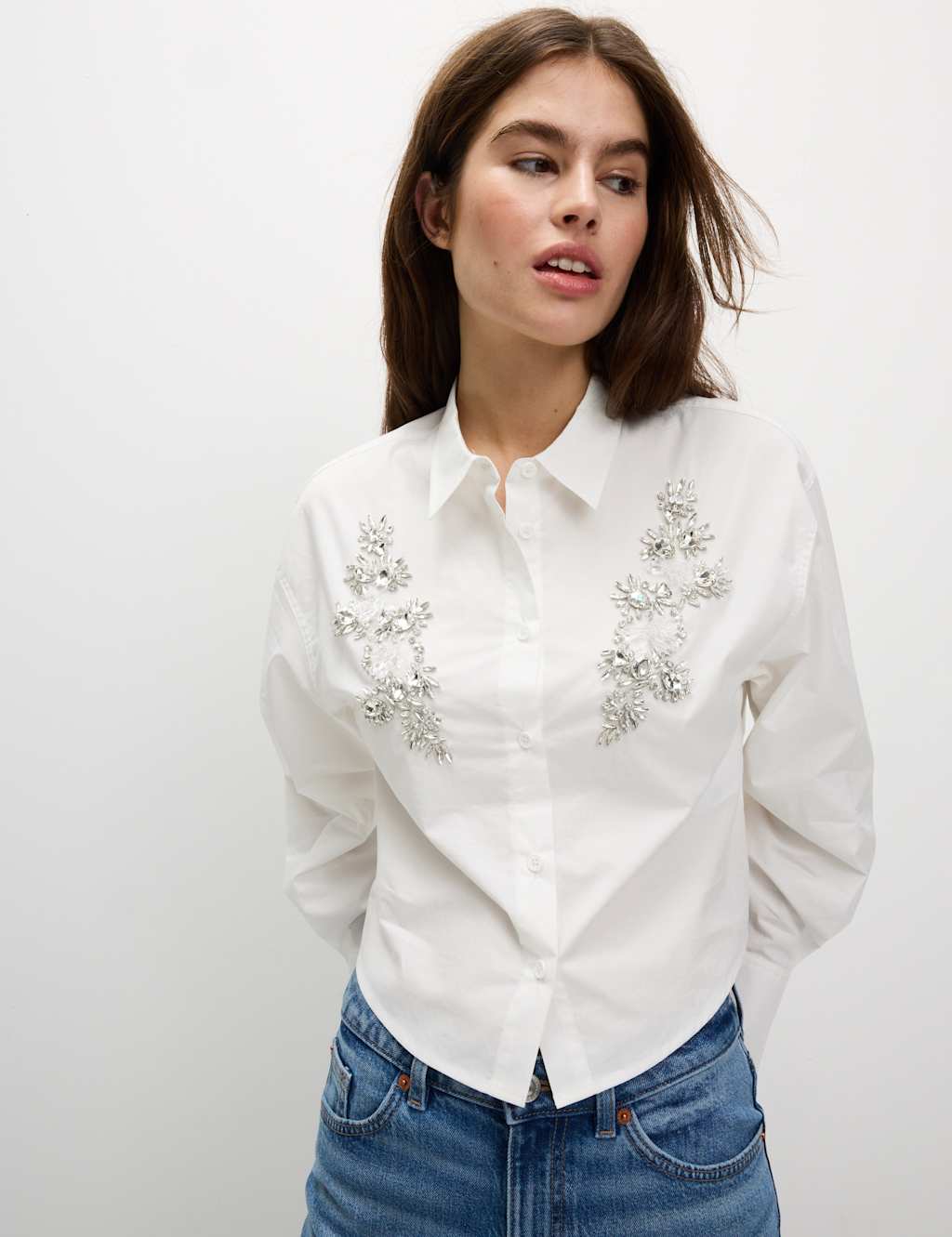 Pure Cotton Embellished Collared Crop Shirt 4 of 5