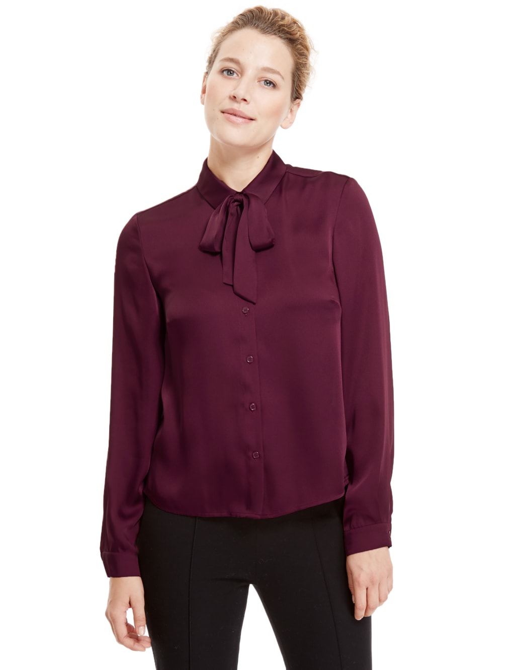 Bow Satin Long Sleeve Blouse 1 of 4