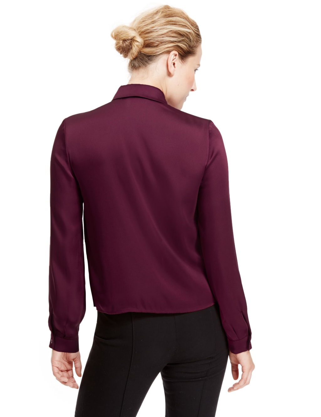 Bow Satin Long Sleeve Blouse 3 of 4