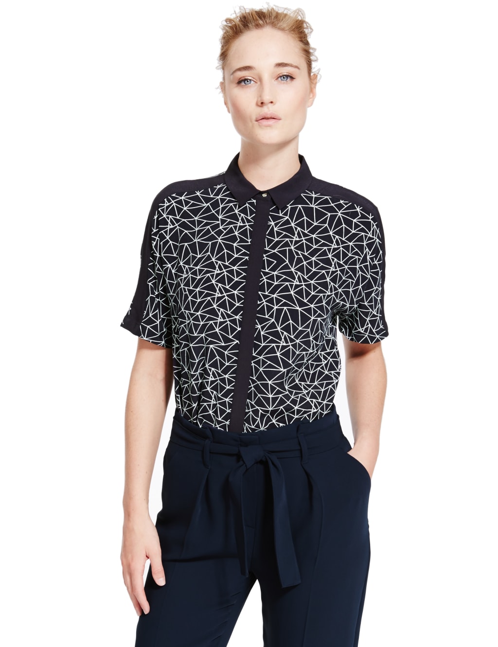 Short Sleeve Geometric Print Blouse 1 of 4