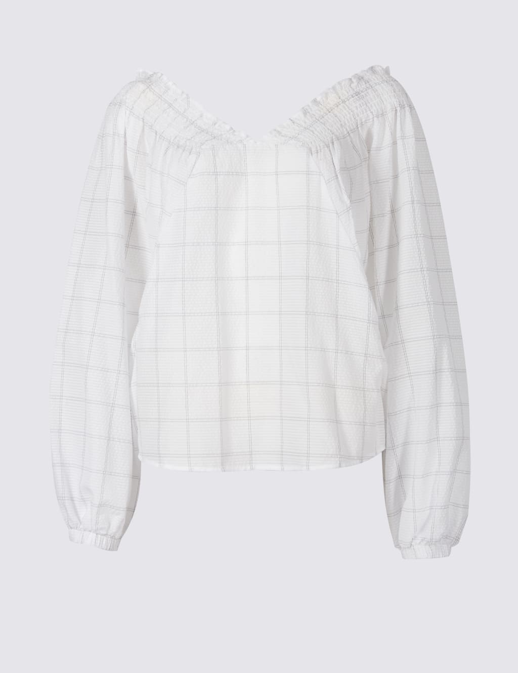 Checked V-Neck Balloon Sleeve Blouse 2 of 4