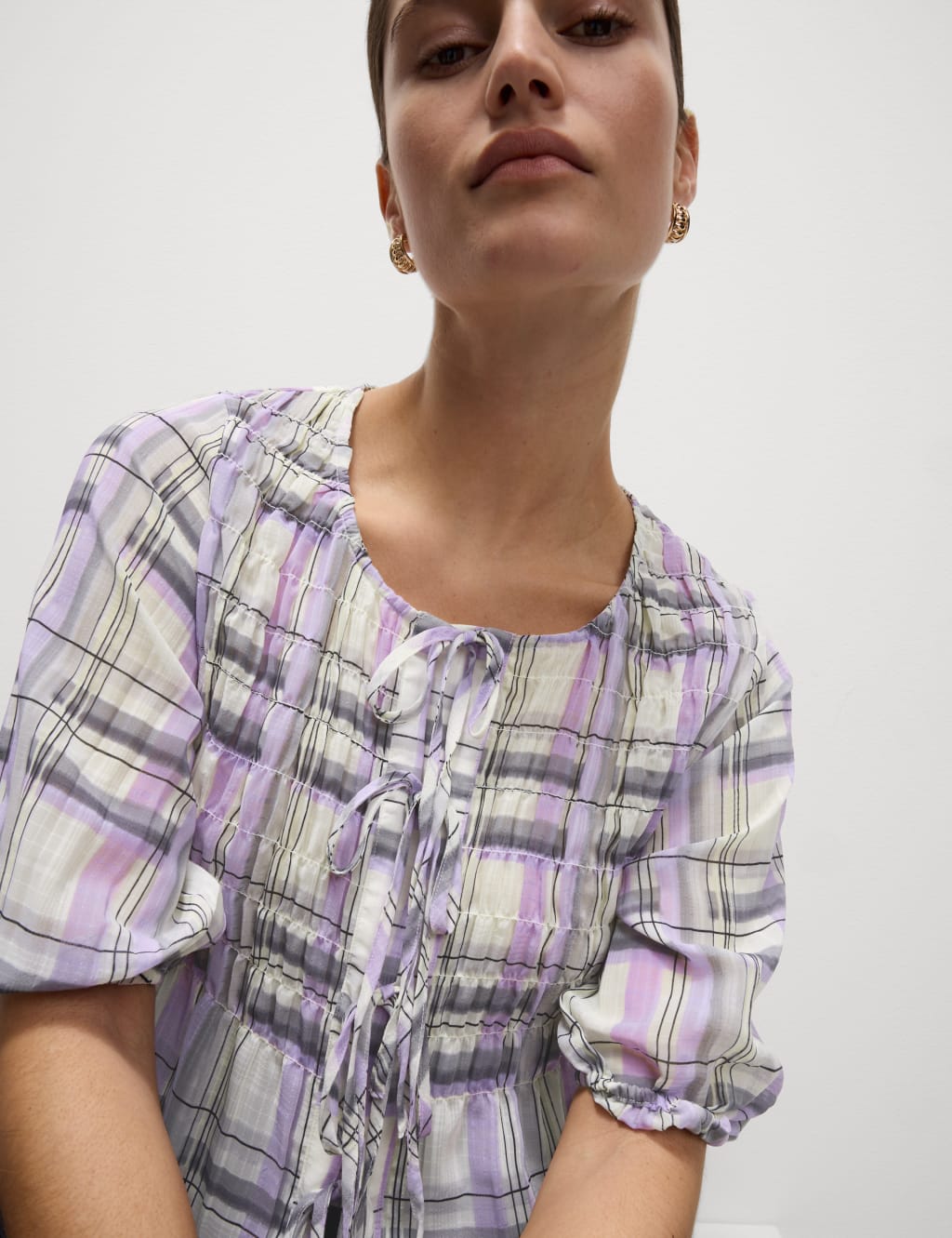 Shirred Tie Front Blouse 4 of 5
