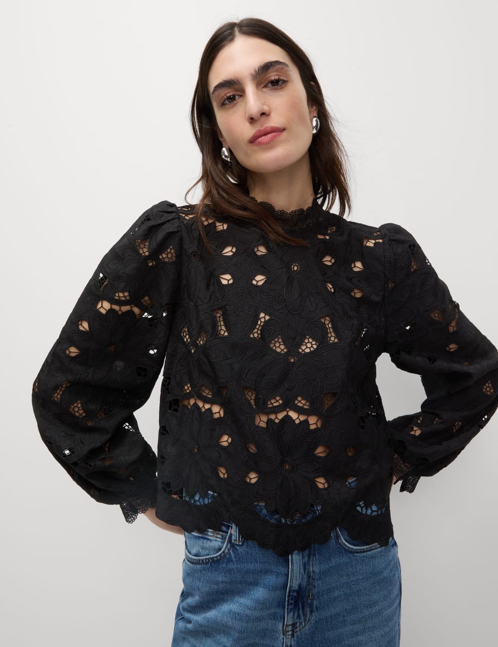 Cutwork High Neck Puff Sleeve Top 3 of 5