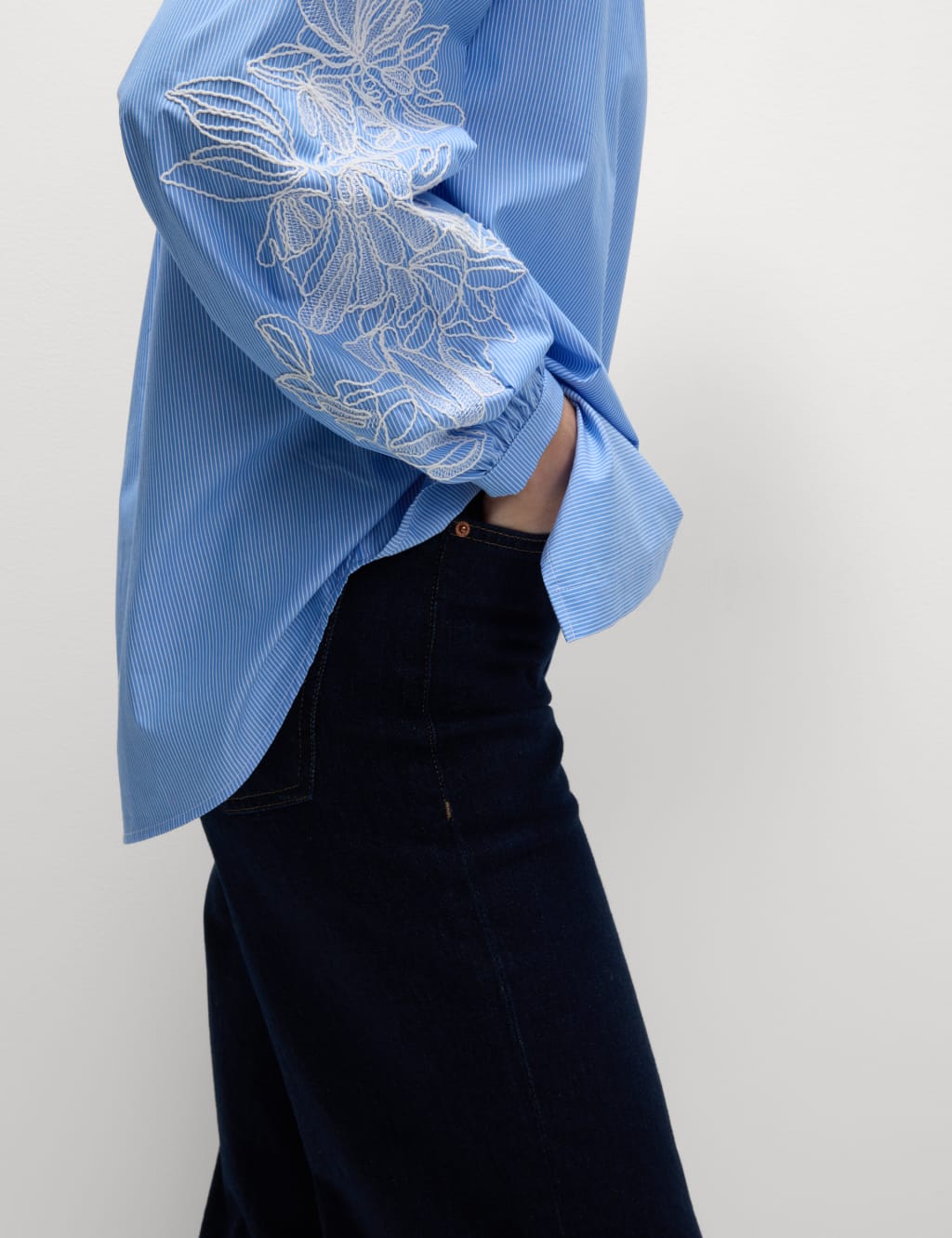 Pure Cotton Striped Lace Detail Shirt 4 of 6