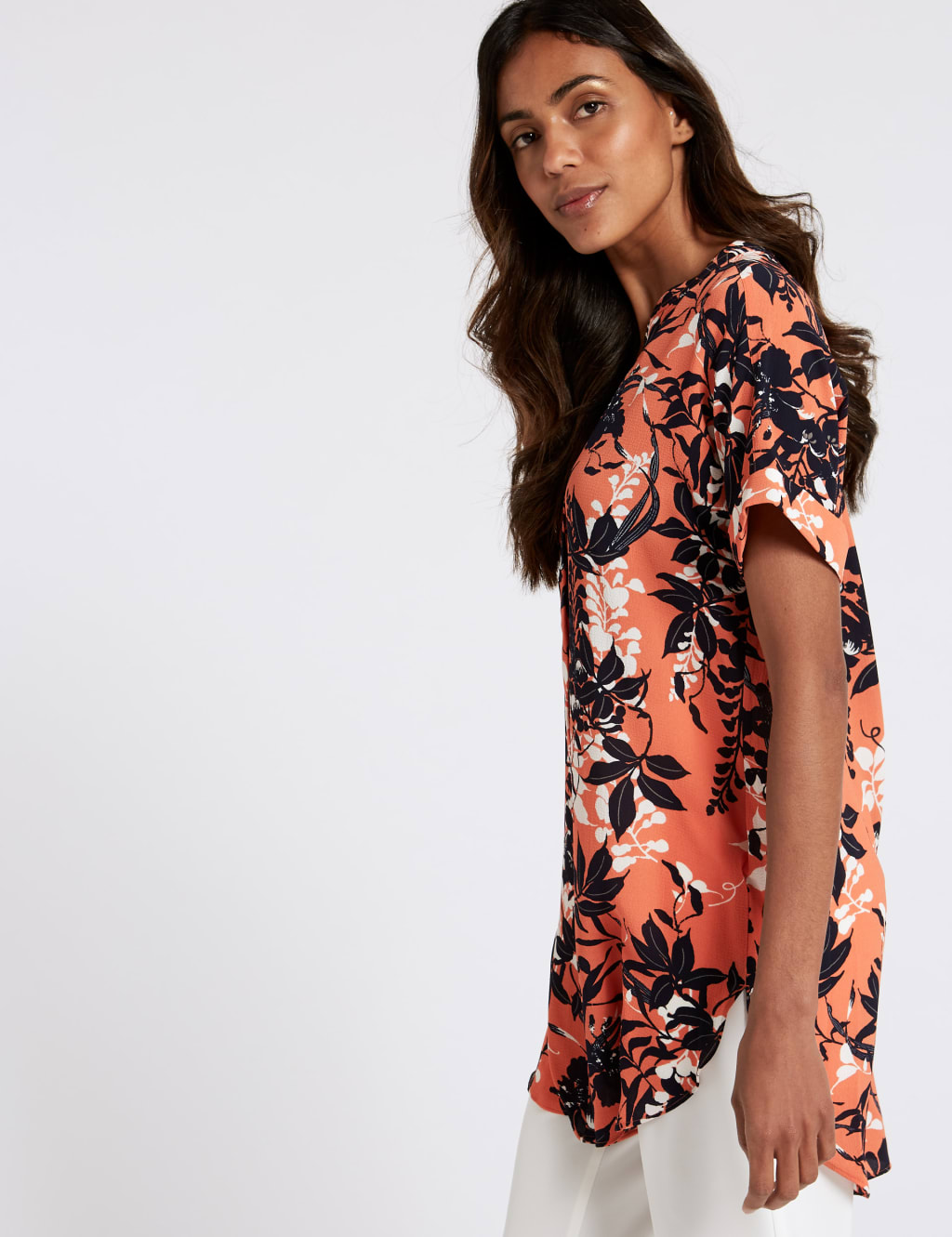 Floral Print Longline Short Sleeve Blouse 3 of 4