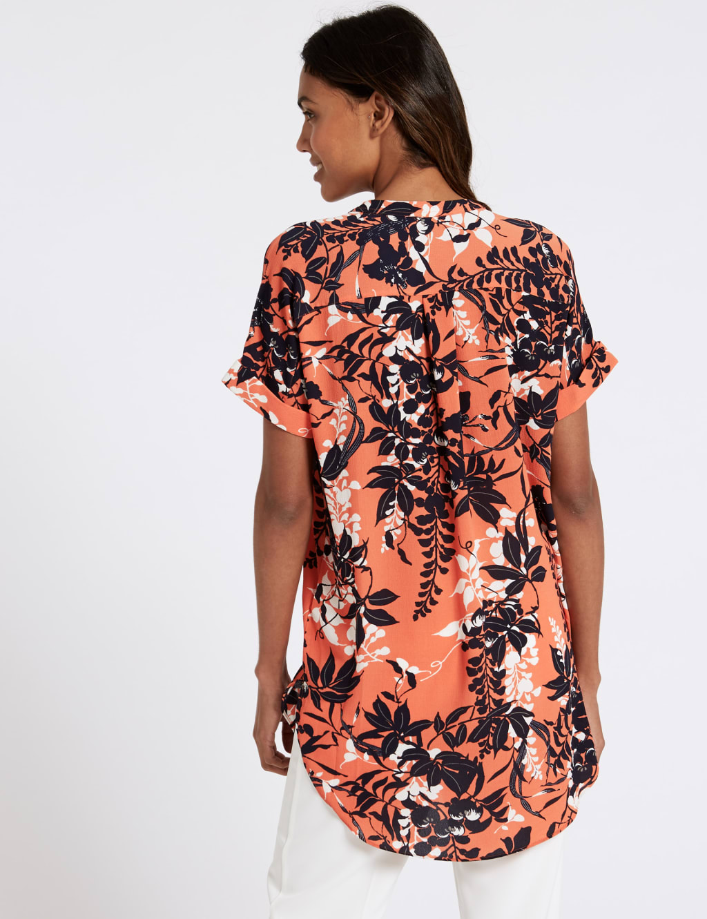 Floral Print Longline Short Sleeve Blouse 4 of 4