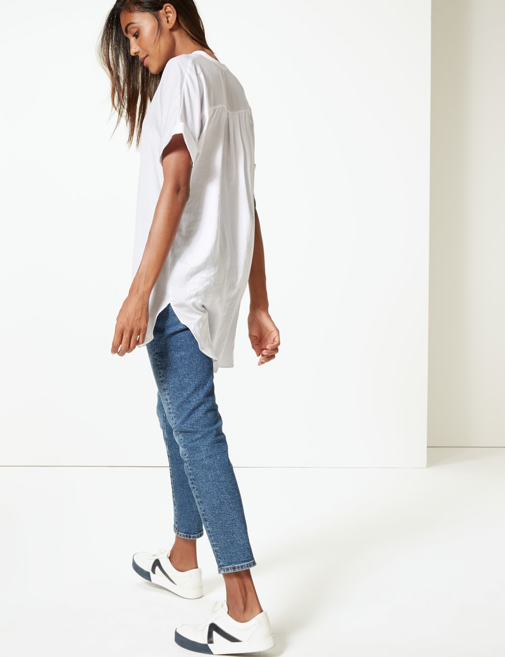 Satin Longline V-Neck Short Sleeve Blouse 4 of 4