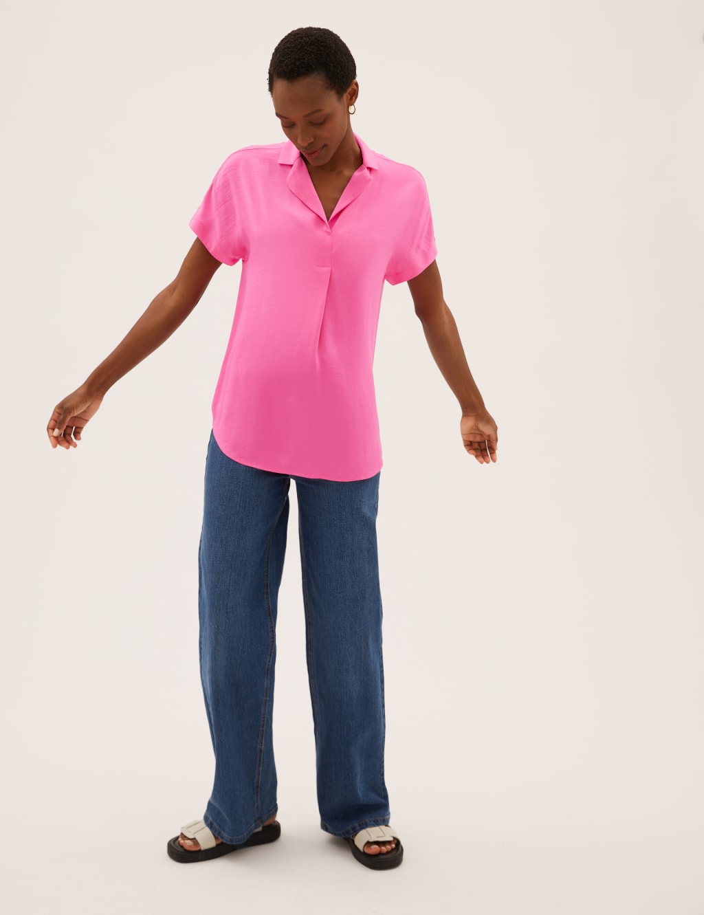 Collared Short Sleeve Popover Blouse M S Collection M S