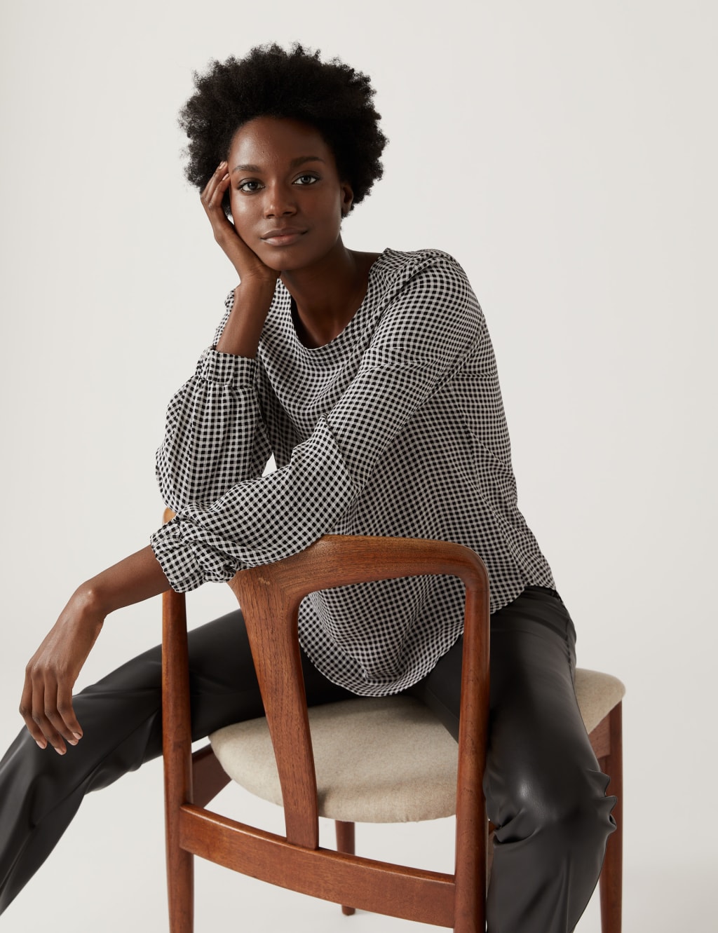 Gingham Round Neck Long Sleeve Top 1 of 5