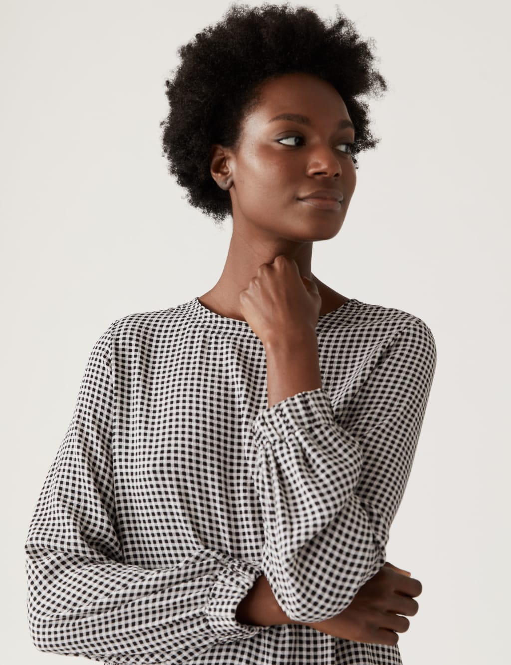 Gingham Round Neck Long Sleeve Top 4 of 5