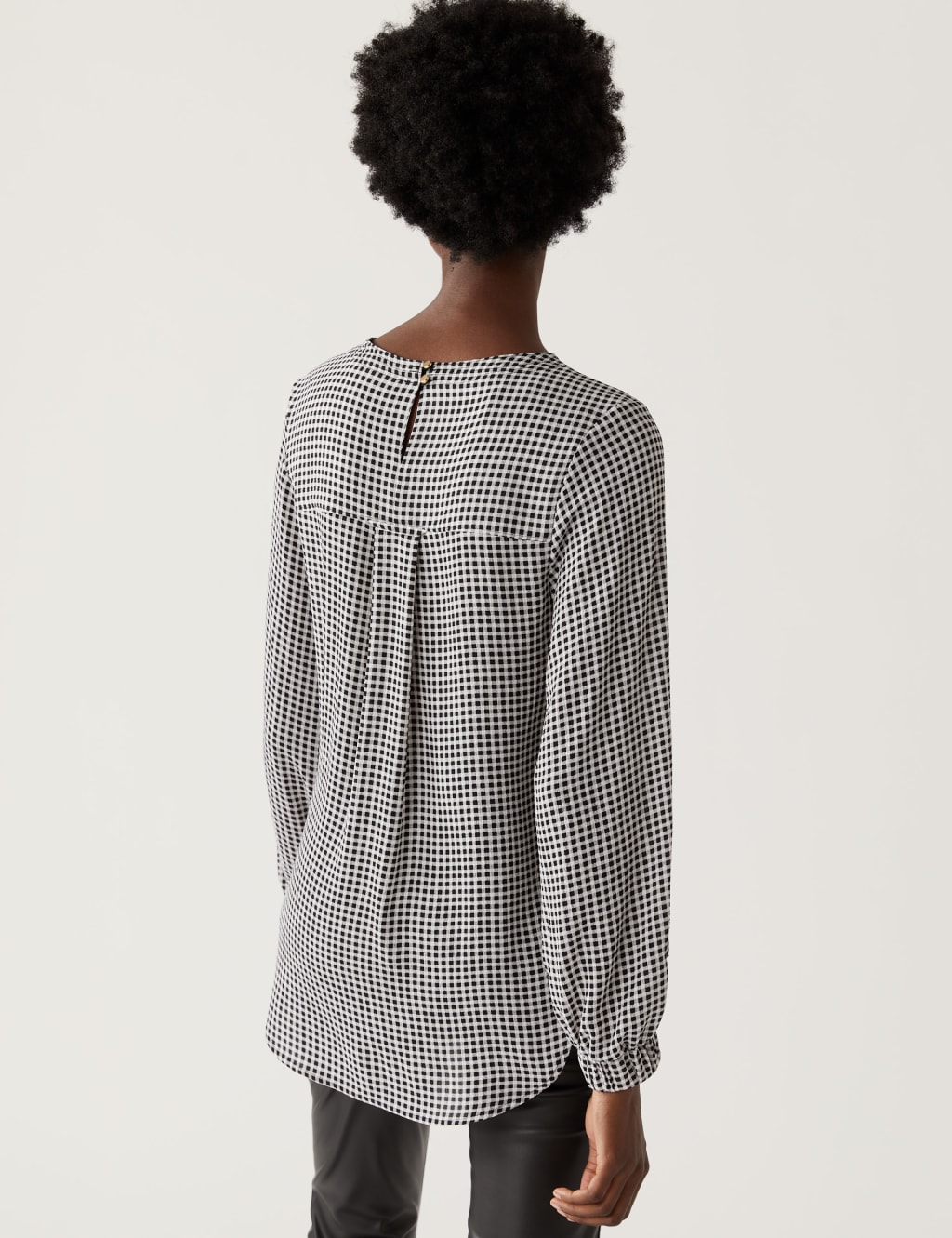 Gingham Round Neck Long Sleeve Top 5 of 5