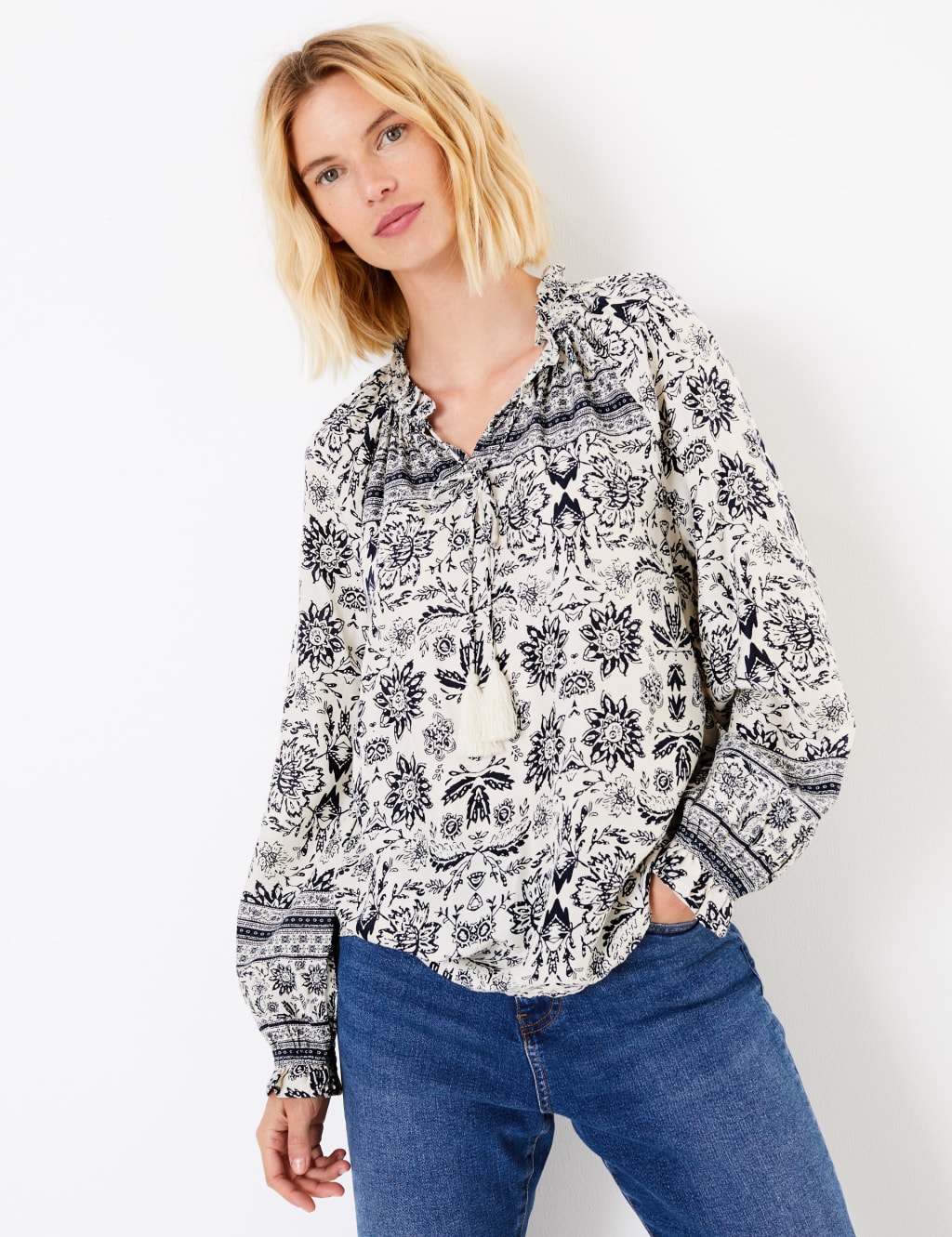 Artisan Print Tie Neck Blouse 1 of 4