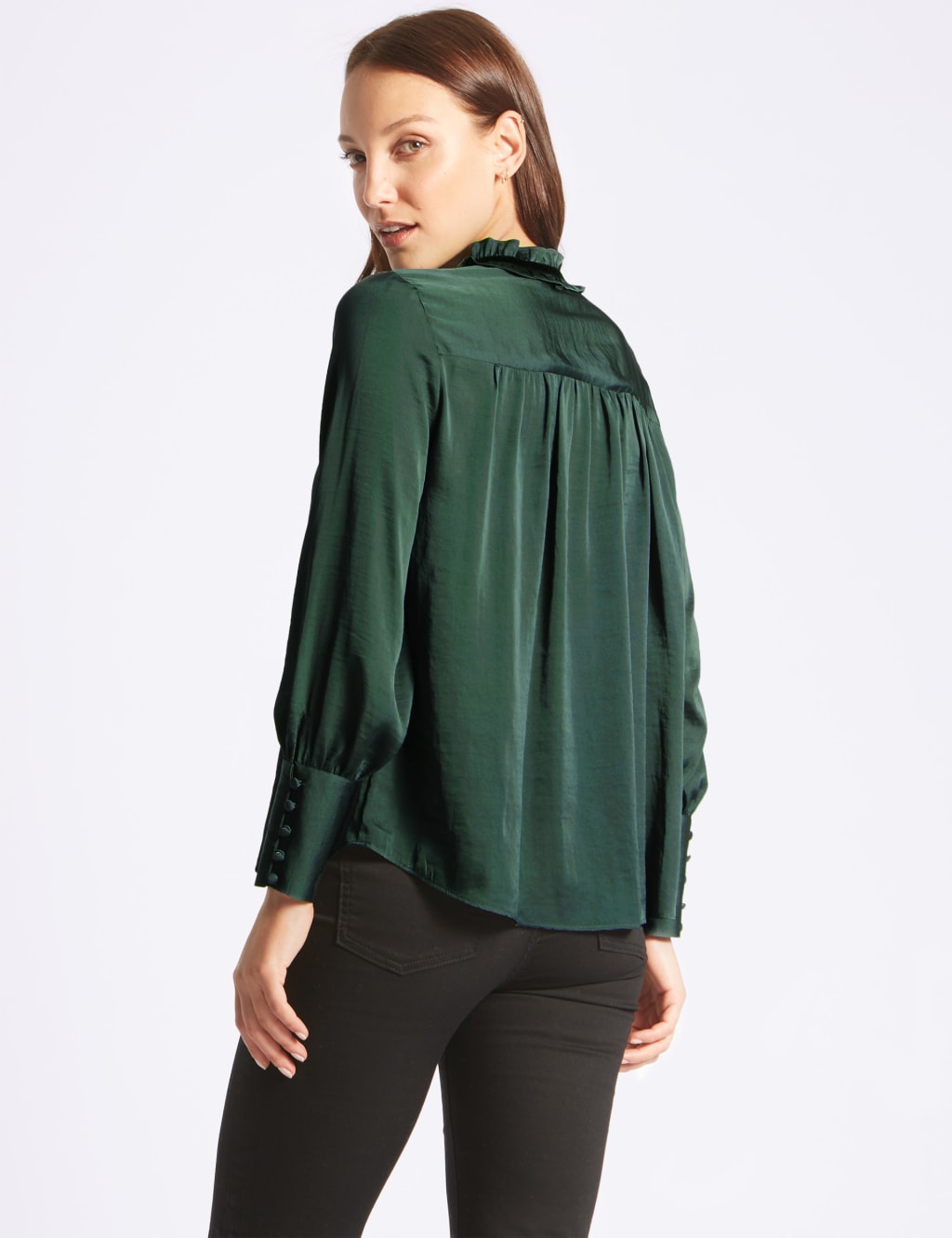 Velvet Trim Round Neck Long Sleeve Blouse 4 of 4