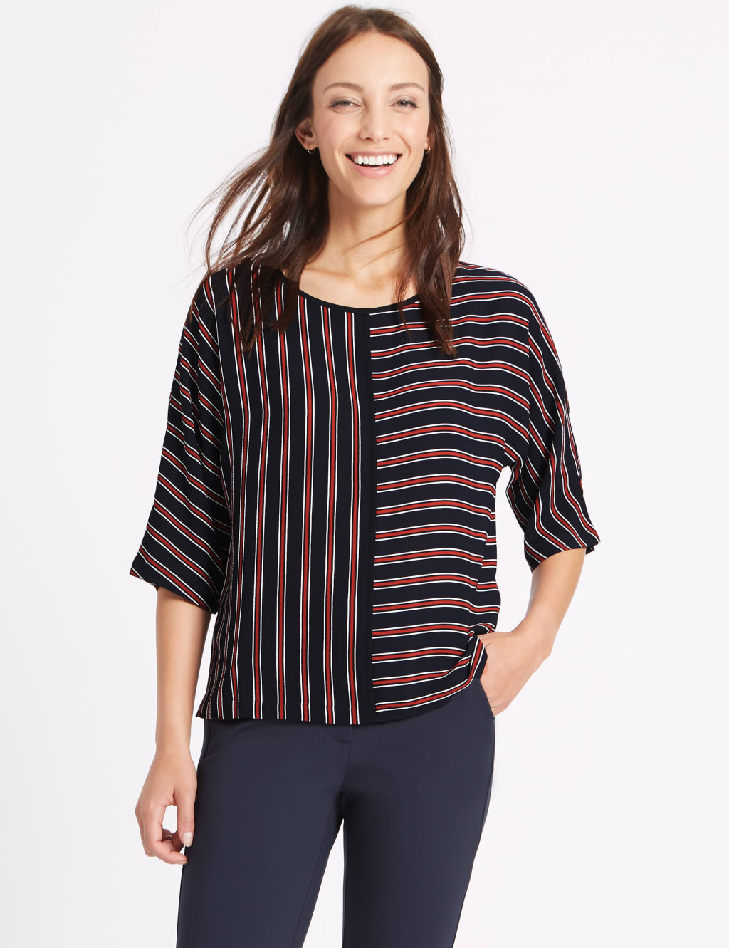 Kimono Striped 3/4 Sleeve Shell Top 1 of 5