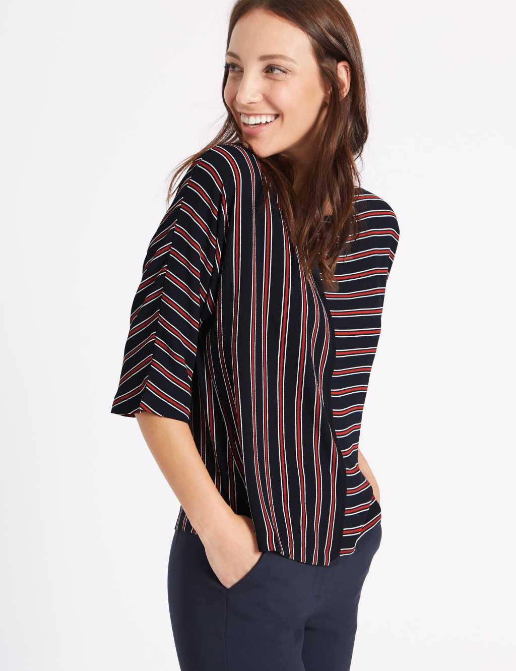 Kimono Striped 3/4 Sleeve Shell Top 3 of 5