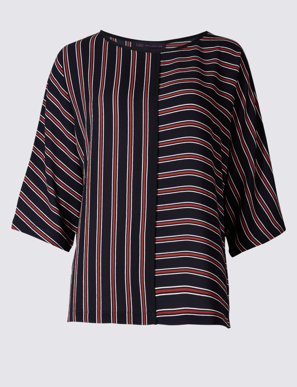 Kimono Striped 3/4 Sleeve Shell Top 2 of 5