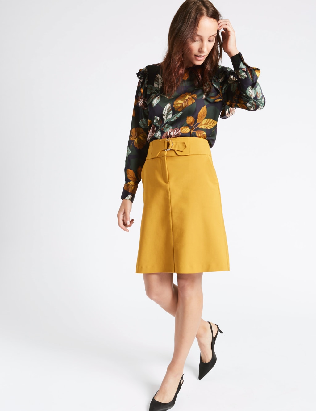 Printed Frill Shoulder Long Sleeve Shell Top 3 of 5