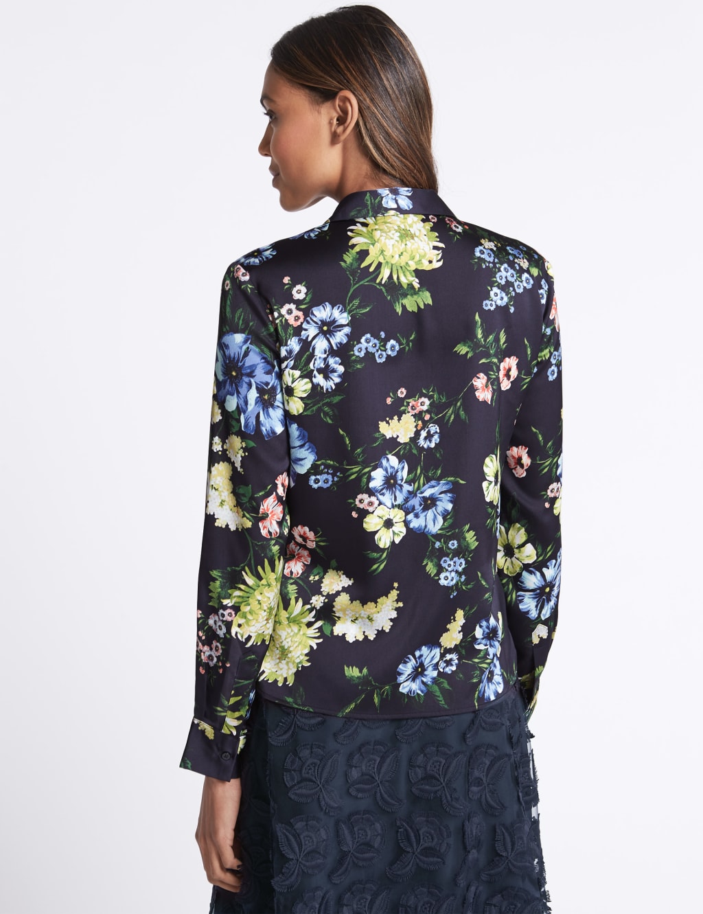 Floral Print Satin Long Sleeve Shirt 5 of 5
