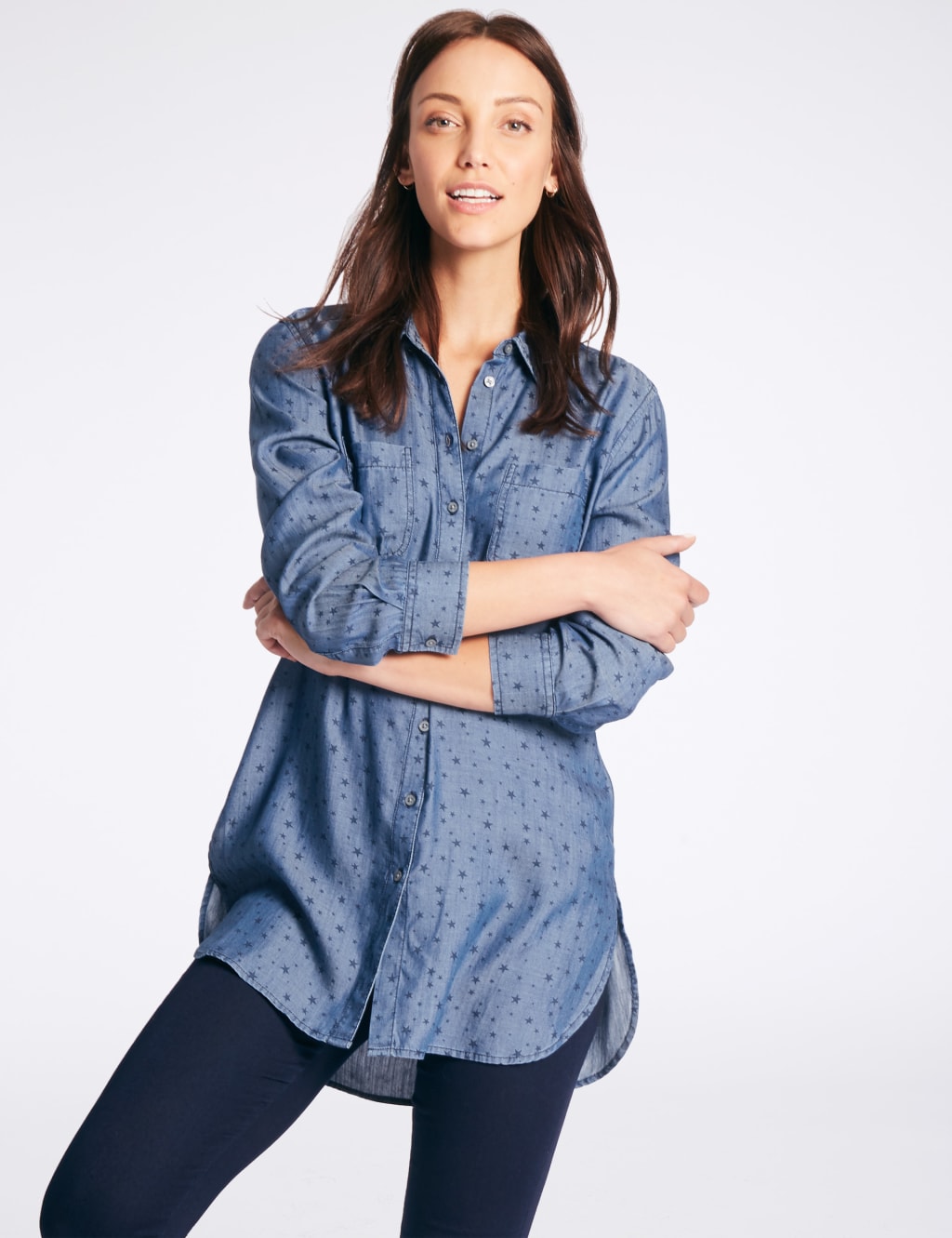 Womens star print denim shirt best sale