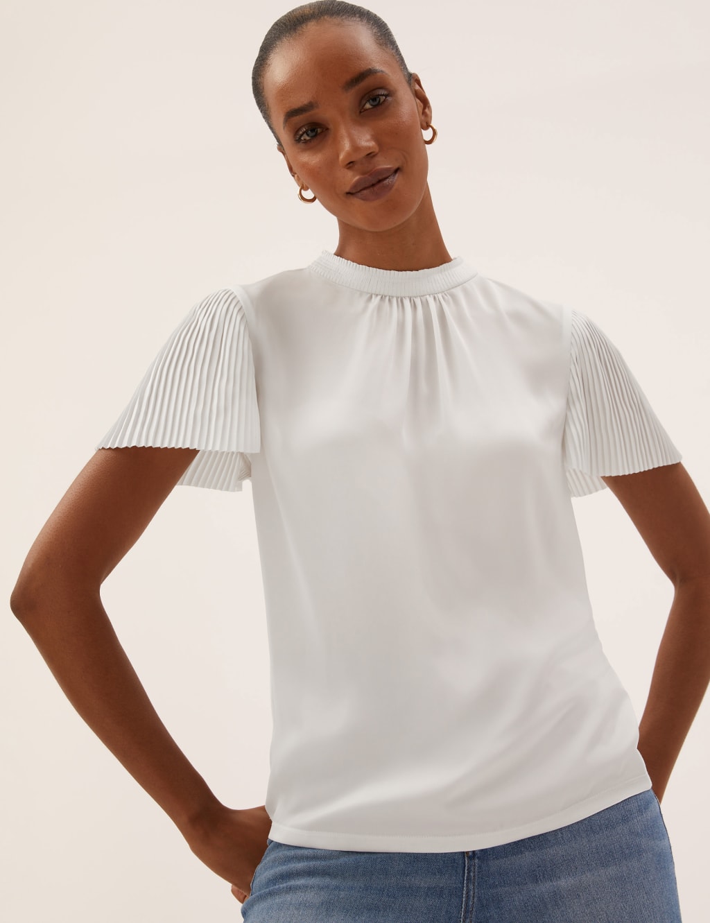 Jersey Plisse High Neck Regular Fit Top 3 of 6