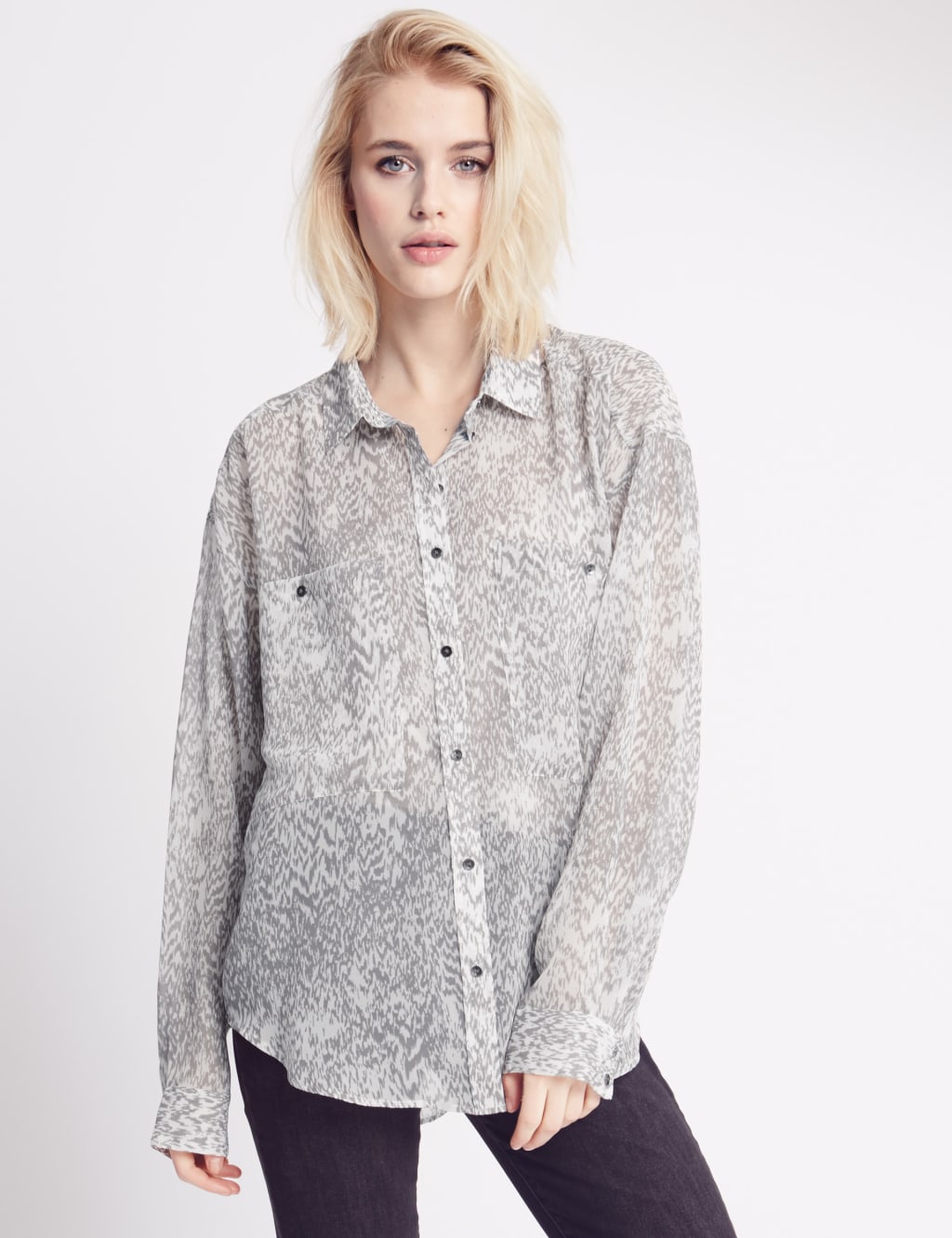 Feather Print Long Sleeve Blouse 1 of 4