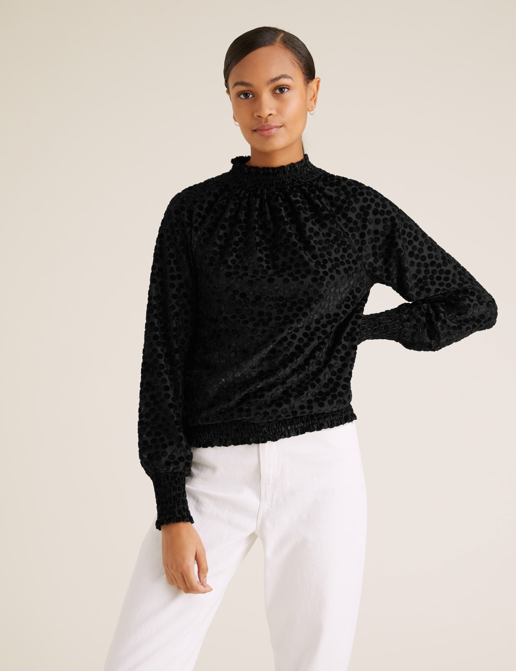 Devore Polka Dot High Neck Relaxed Top 1 of 5