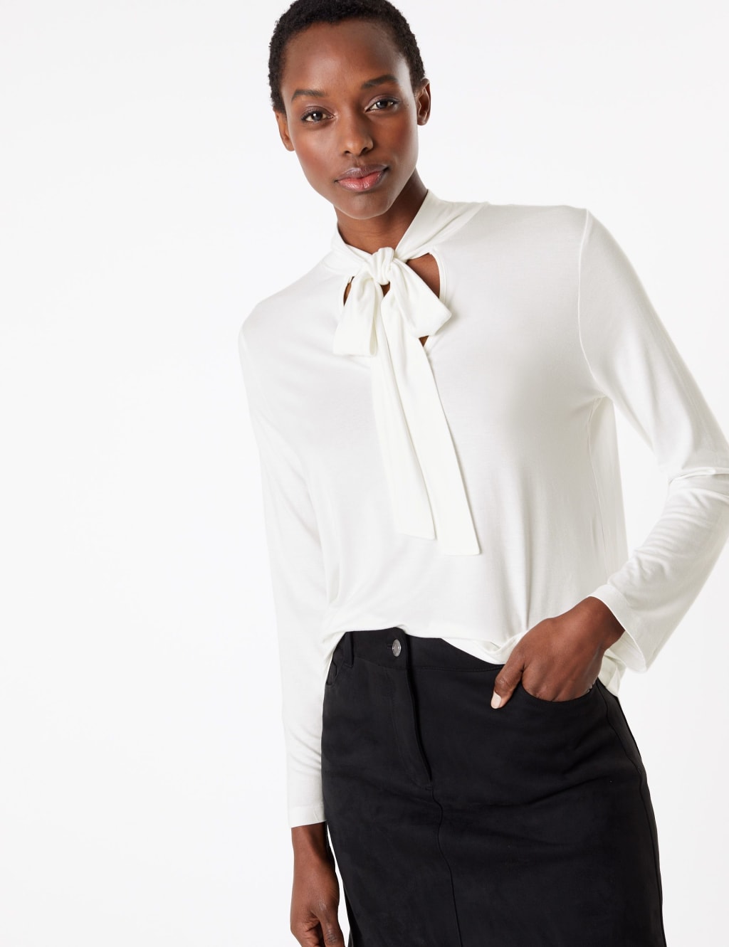 Fitted Tie Neck Long Sleeve Top 1 of 4