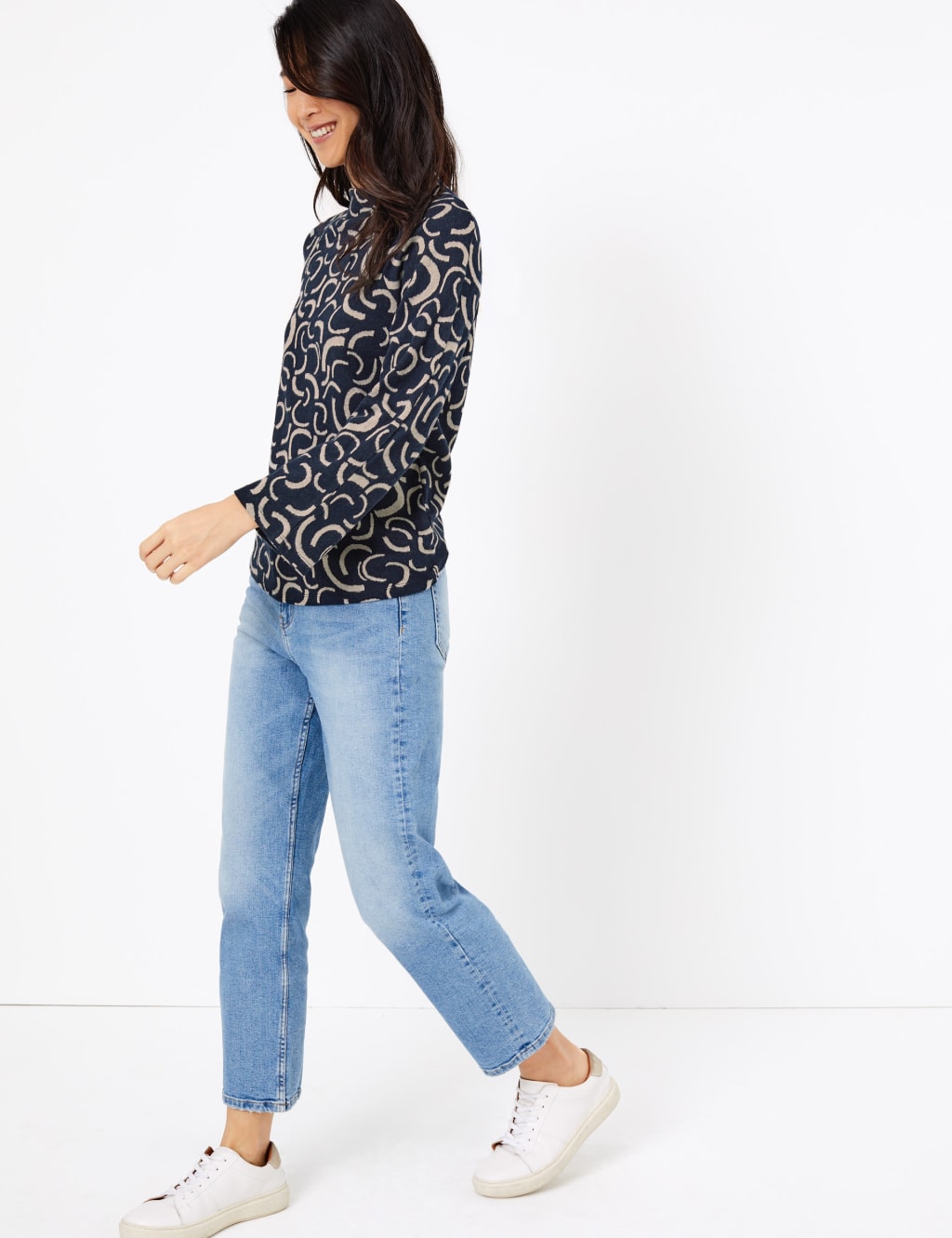 Printed High Neck 3/4 Sleeve Sweatshirt 1 of 4