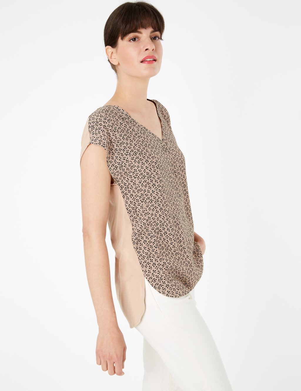 Printed V-Neck Longline Short Sleeve Top 1 of 4