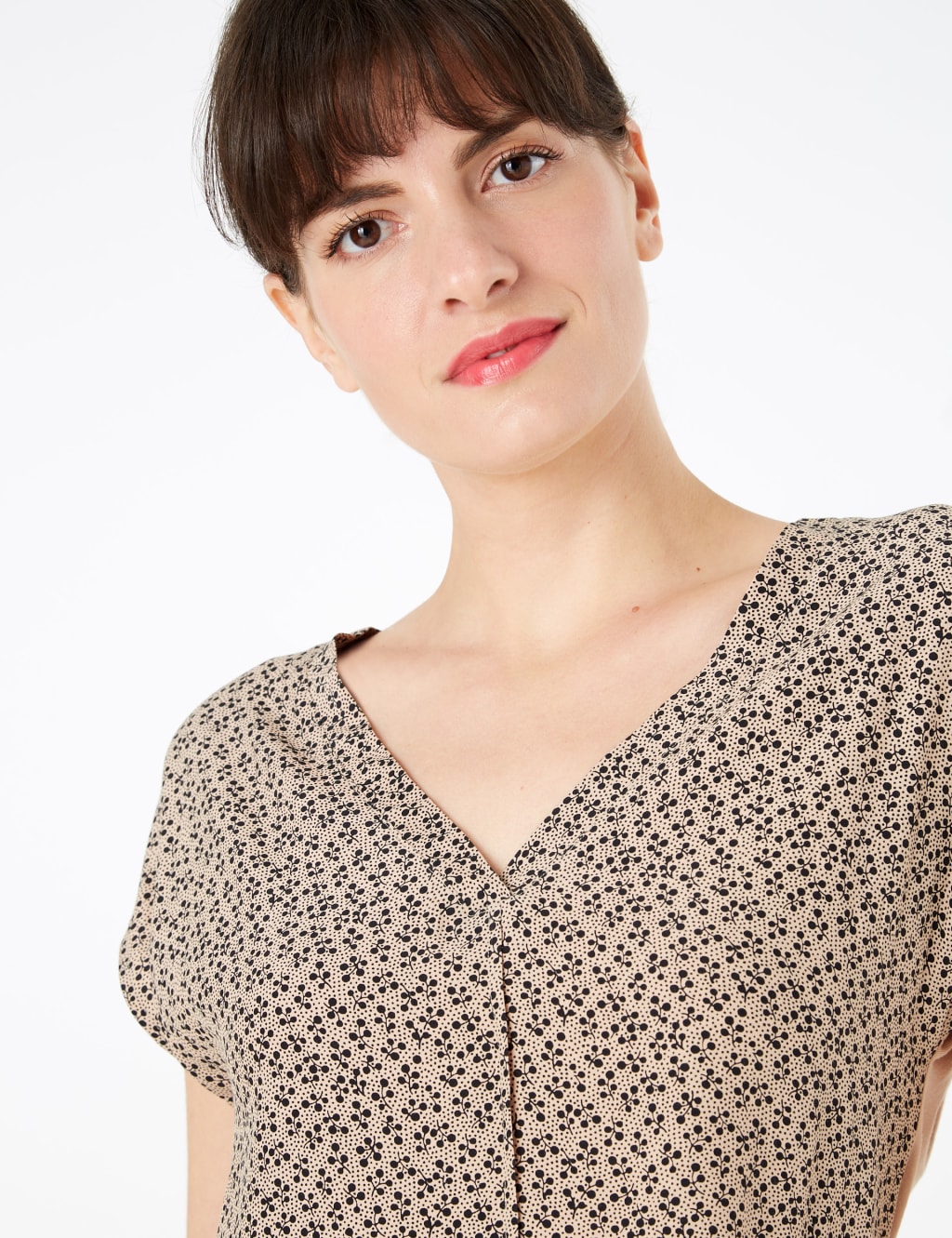 Printed V-Neck Longline Short Sleeve Top 3 of 4